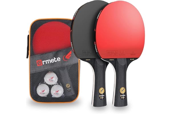 Ermete Sport Raquette de Ping Pong Set,Raquette De Tennis De Table Set pour Débutants et Joueurs Avancés Intérieur Extérieur,2*Raquette De Ping Pong+3*Balles(Ensemble RÉCRÉATIF)