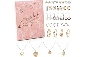 DEWUR Calendario de Adviento 2024 para niñas y mujeres, calendario de ocho de vino, adolescentes, joyas, collar, anillos, pendientes, moda, rosa