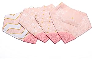 V&D HOME - Baby and Toddler Dribble Bib with Teether | 0-18 month Teething Bibs for Baby and Toddler | 100% BPA & Pthalate Free | Bandana bib with teether | 4 Pack