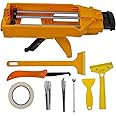 NADAMOO Caulking Gun Dual Component Epoxy Applicator with 8 Pieces Caulk Tools, Hand Manual Double Cartridge Panel Bond Adhesive Dripless Caulk Gun for 400 mL/13.5 fl oz (1:1 Mix Ratio)