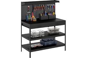 Homcomm Arbetsbänk 1220 x 610 x 1 560 mm arbetsbord med hålvägg, 2 lådor och 2 justerbara hyllor, 272 kg bärkraft, arbetsbord för garage, verkstad