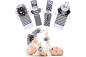HAGOT 4 szt. Grzechotka dla niemowląt, skarpety grzechotkowe na nadgarstek, zabawka dla dzieci w wieku 0-12 miesięcy