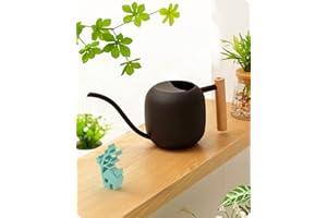 Baffect Regadera de Interior de Acero Inoxidable de 1.2 L/40 onzas con Mango de Madera, regadera de jardín de Metal con Boquilla Larga para macetas pequeñas y Flores (Negro)