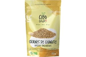 CIBO CRUDO CRUDO BIOLOGICO VEGAN Graines de Chanvre Bio Non Décortiquées - 250g. Graine de Chanvre Contiennent Protéines Fibres Vitamines et Antioxydants. Graisses Oméga 3 et Oméga 6.