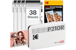 KODAK Mini 2 Retro 2x3 Mobile Photo Printer, 38 Sheets, Bluetooth Phone Printer Compatible With iOS & Android Smartphones, Instant Color Prints, 4PASS Dye Sublimation, White
