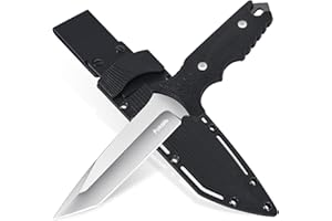 Poktlife Cuchillo de caza de hoja fija con funda de Kydex,Acero 440C,Caja de Regalo Negra,para Supervivencia, Acampar, Caza (Negro)