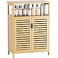 HITNET Bathroom Storage Cabinet, Bamboo Side Storage Organizer with Double Shutter Doors and Shelves, Freestanding Floor Cabinet for Living Room, Kitchen, Entryway, Natural