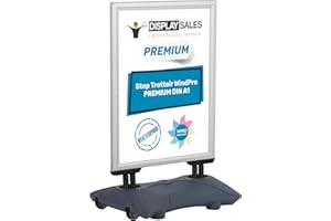 DISPLAY SALES Stop trottoir extérieur WindPro® PREMIUM | Chevalet trottoir au format DIN A1 | Panneau publicitaire extérieur A1 argente| Utilisable des deux côtés pour 2 affiche