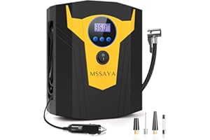 MSSAYA Car Tyre Inflator Air Compressor, 150 PSI Digital Car Tyre Pump - 12V DC Electric Car Pumps for Tyres with Auto Shutoff - Car Accessory with LED Light, 3 Nozzles for Car, Bike, Motorcycle, Ball