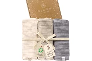 DIKOS® Lot de 3 Langes en Mousseline de qualité supérieure pour bébé - 64 x 64 cm - Douces et absorbantes en Coton Bio (GOTS, Oeko-TEX) - Serviettes en Mousseline de Soie crème (Taupe crème)