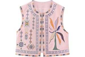Himllauen Donne Ricamo Floreale Elegante Gilet Giacca Primavera Estate Senza Maniche Ricamo Floreale Aperto Anteriore Canottiera Corta per Donna
