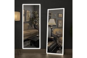 ‎CASSILANDO CASSILANDO Voller Länge Spiegel mit Lichtern, 160 x 50cm LED Bodenspiegel, Ganzkörper Ankleidespiegel, hängender montierter Spiegel für Wohnzimmer Schlafzimmer Garderobe, rundes Weiß