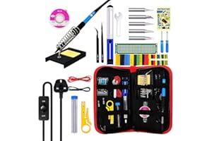 TIMIYOU Soldering Iron Kit, 60W Soldering Iron Tools with Adjustable Temp 200℃-450℃, Welding Tools for Electronics, Soldering Wire, Stand, 5 Soldering Iron Tips, Solder Absorber, Mini Screwdriver, Tweezers