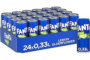 ‎FANTA Fanta Lemon & Elderflower - Mischung aus Zitrone und sommerlicher Holunderblüte - mit intensivem Fruchtgeschmack - prickelndes Erfrischungsgetränk in Einweg Dosen (24 x 330 ml)
