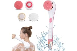 SUUWEE Back Scrubber Body Brush, Electric Body Brush Set, Back Scrubbers for Use in Shower, USB Rechargeable Scrubber Shower Brush with Long Handle Deep Cleaning Relaxing for Women Men, Pink & White