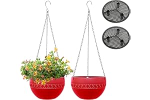 MissFox 2 Piezas Macetas Colgantes con Gancho Desmontable – 21 cm Maceteros Decorativos para Interior y Exterior, con Agujeros de Drenaje – Ideal para Jardín, Balcón y Hogar