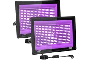 ‎TKDAKSY 2 Stück 300W LED Schwarzlicht Strahler, IP66 UV Schwarzlicht Fluter, 395-400nm LED UV Strahler, UV Licht mit Schalter Für Halloween Dekorationen,Party Deko, Weihnachten, Neon Glühparty, Körperbemalung