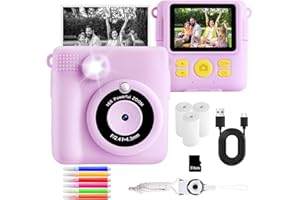 AORILE Kids Camera, Instant Camera for Kids, 1080P HD Digital Camera with 32G SD Card, 3 Rolls Photo Paper and 6 Color Pencils, for 3-14 Years Old Girls
