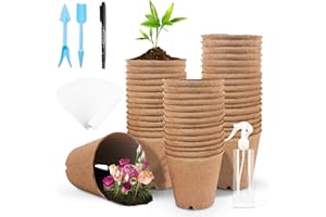 UBETTER Set di 50 Vaschette per Piantine Biodegradabili da 3,15 Pollici con Bomboletta Spray, Strumento per Il Trapianto, Etichette per le Piante e Pennarelli per Il Giardinaggio in Casa e All'Aperto