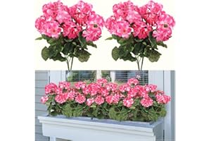 Laelfe Geranios Artificiales Exterior, Flores Artificiales Decoracion Geranios para Exterior Interior Hogar Balcón Jardin Patio Maceta Colgante Decoración de Mesa (Rosa-2 Pcs)