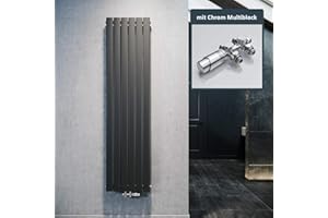 ELEGANTE Termoarredo Design Flat 1800 x 462 mm con Termostato Multiblocco Cromato, Radiatore Piatto Singolo Strato Verticale Attacco Centrale