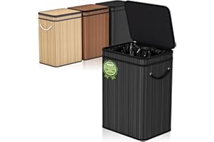Mihoho Pattumiera grande da 80 litri/21 galloni con coperchio, cestino per rifiuti in bambù, pattumiera per esterni/bidone per rifiuti per casa, ufficio, bagno, cucina 40X30X60 CM (nero)