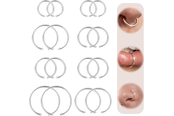 JeweBella 16 stycken /18G/20G Piercing Näsa Cirkel Kirurgiskt Stål Näsa Ring Silver Guld Piercing Septum Piercing Brosk Piercing Trago Helix Läpp 6/8/10/12 mm