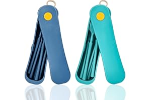 Mnsconkl Lot de 2 Couverts de Voyage avec étui - Portables - Avec cuillère, Couteau, Fourchette - En plastique - Réutilisables - Pour Pique-Nique, Extérieur, Camping, école, Bureau (Bleu vert)
