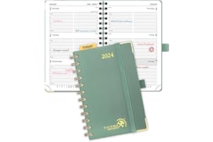 POPRUN 2024 Pocket Diary Week to View A6 Small Diary 16 x 10.5 cm Appointment 24 Weekly Work Planner Dotted Note Page, Spiral Hardcover, 100GSM FSC® Paper - Midnight Green