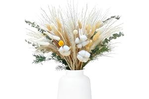 SUNXBUK 77 Stück Trockenblumen,33-43 cm Trockenblumenstrauß,Getrocknete Blume,Trockenblumen zum Basteln,Pampasgras,Baumwollhochzeit,Boho Deko,Deko Wohnzimmer,Hochzeitsdeko,Tischdeko,Eukalyptus Getrocknet
