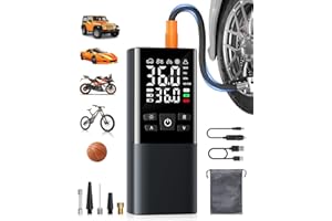 Lorrtta Gonfleur Pneus Voiture Sans Fil, Gonfleur de Pneus Voiture, 150PSI, 6000mAh, Alimenté Par Batterie et Allume Cigare, Affichage LED, Lampe Poche, Type-C, Convient Aux Vélos, Voitures et Motos