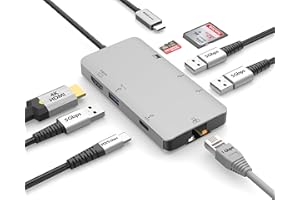 EZQuest 8-portowy koncentrator multimedialny USB-C (HDMI 4K 30 Hz, 100 W USB-C PD 3.0, Gigabit Ethernet, 3X USB 3.0, SD i Micro SD) do MacBook Air, MacBook Pro, XPS i innych