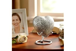 eSplanade Brass Mini Cremation Urn Heart-Shaped Keepsake Memorial Jar Pot Container | Small Urn for Funeral Ashes Burial | Textured Metal Keepsake with Stand | Silver - 2.75" Inches