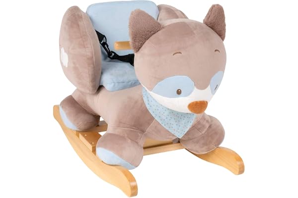 Nattou Animal à Bascule Raton Laveur Bob, 60 x 30 x 45 cm, Jim Et Bob, Gris/Bleu/Blanc 333146