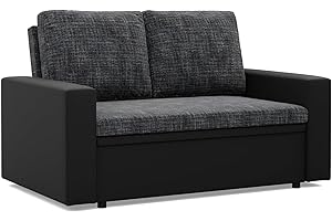 ‎MEBLIGO Mebligo - Zweisitzer Sofa Wohnzimmer mit Schlaffunktion, Bettkasten und Kunsteleder 148x90x87 (BxHxT) Dunkelgrau und Schwarz Luna, Schlafsofa Platzsparend, Schlafcouch, Sofabett, Sofa Bed, Bettsofa