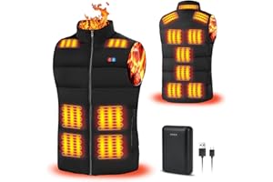 Rrtizan Gilet chauffant pour homme et femme avec batterie externe, gilet chauffant avec 3 niveaux de température et 15 feuilles de chaleur, veste chauffante électrique sans manches, lavable pour