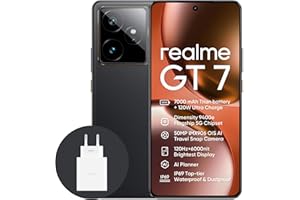 realme GT7 5G Smartphone,12+256GB, Batería de 7000 mAh,Carga de 120W,Procesador Dimensity9400e,IMX906 50MP Cámara,AI Planner,Pantalla Pro-Esports de 6000 nits120Hz,IP69,Negro,Exclusivo de Amazon