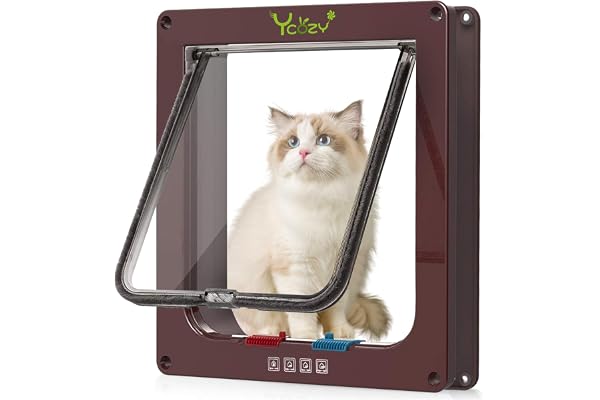 Ycozy XL Chatiere pour Chat Taille Extérieure 27.8 x 25cm Porte Intérieure de Verrouillage à 4 Voies pour Intérieur Porte Extérieure Fenêtre Murale, Rabat de Chat Résistant aux Intempéries Animal