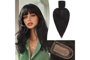 RUWISS Cabello Humano para Mujeres Corona de Extensiones de Cabello Corto Pelucas para el Adelgazamiento del Cabello 7.5*13CM Base de Seda 100% Cabello Humano Clip in Topper 30cm 40g （Negro natural）