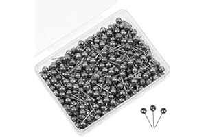 PINEPAN Lot de 200 épingles avec tête et pointe sans acier Noir métallisé