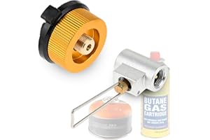 Hicello Kempingowy adapter do napełniania kanistra gazowego do kanistra izoutanowego/butanowego | zawór Lindal EN417/ MSF-1A | przenośny zewnętrzny zestaw konwertera do zbiornika kempingowego do