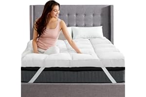 SUNSHINE COMFORTS Double Bed Mattress Topper Extra Deep 10CM – Extra Thick (4 Inches) Bed Topper 1000GSM for UK Standard Double Beds, Hypoallergenic, Breathable & Ultra Soft with Elastic Straps (137 X 190CM)