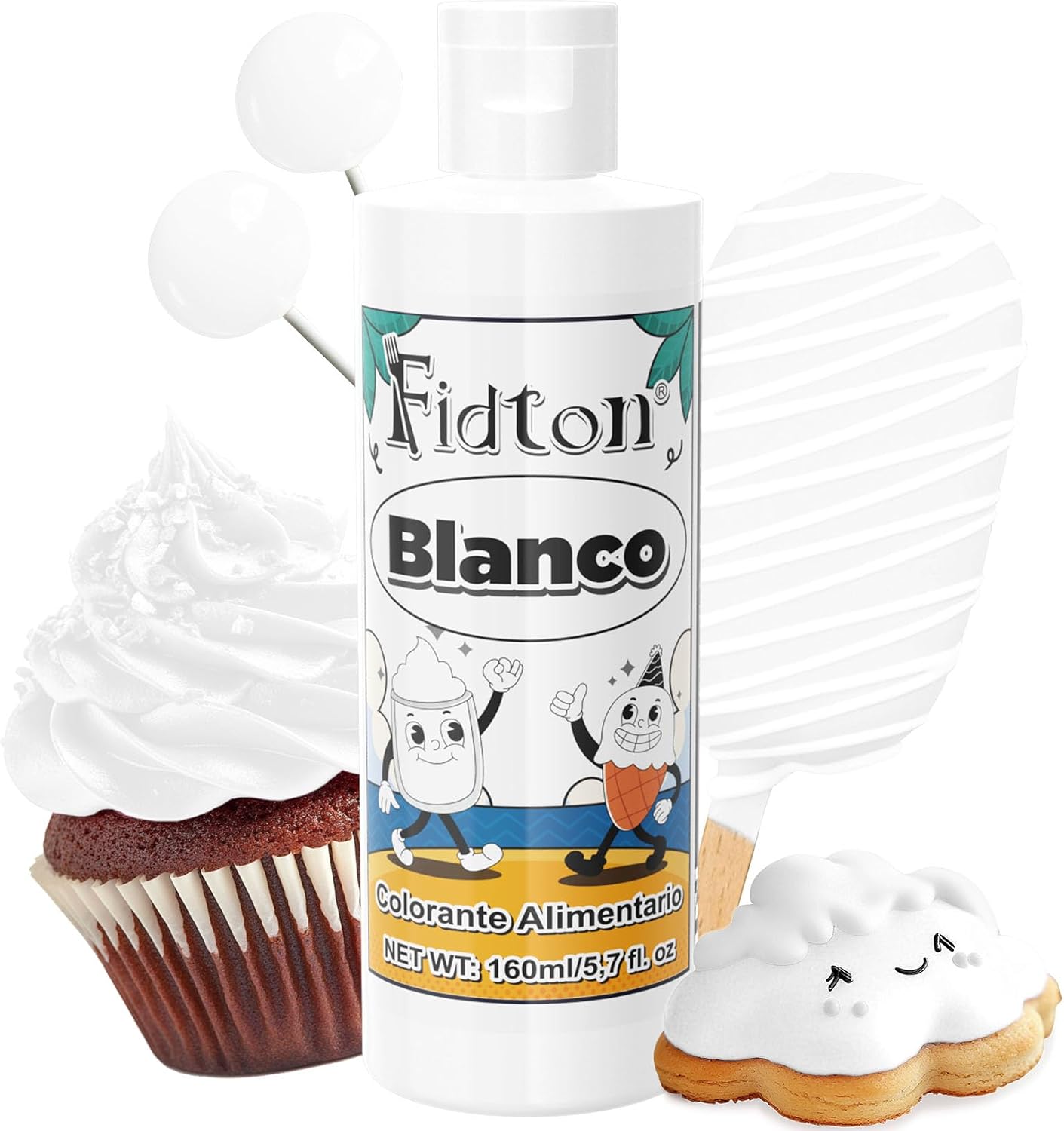 Colorante Alimentario 160ml - Gran Capacidad Colorantes Alimentarios Reposteria Altamente Concentrado para Decoración de Pasteles, Colorante Alimenticio para Fondant Colores, Macarrone - Blanco