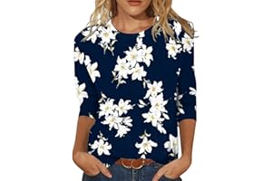 WWRICOTTA Manches Printemps Chemises Hauts Blouses 3/4 Doux décontracté Confortable Pull Rond Cou pour Les Femmes lâche à la Mode été Femmes Blouse Cadeau Valentin Tee Shirt Lot Sweat Capuche