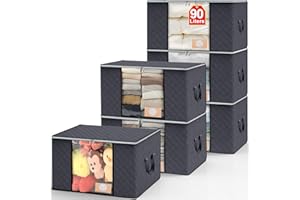 U-MISS 6Packs Clothes and Blanket Storage Bag Organizer, Large Capacity with Reinforced Handles and Thick Non-Woven Fabric for Comforters, Blankets, Bedding Foldable Breathable