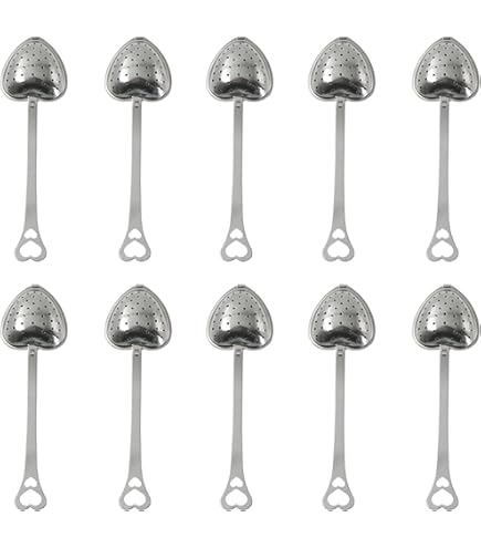 Filterlepel, 4 stuks, thee-zeef, lepel, roestvrij staal, thee-ei, set thee- ei, thee-eienset, theezeef voor kopje, cup-gids, bar, infuser met hartvormige handgreep voor theebladeren, specerijen