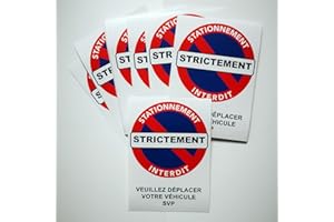 DIRODISTRIB 50 Autocollants stationnement strictement Interdit. 10,5 x 14,8 cm. A Coller sur Les Voitures Mal garées. Autocollants dissuasifs pour Le stationnement gênant