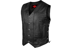 Jayefo Gilet de moto en cuir pour homme - Noir - Avec poche de transport dissimulée - Style vintage
