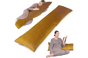 Totsy Baby Almohada para Dormir de Lado con Funda Velvet 40 x 145 cm - Almohada Confort de Lado Mostaza