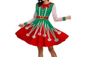 tiorhooe Christmas Dress for Women Xmas Long Sleeve Midi Dress Christmas Holiday Party Dresses